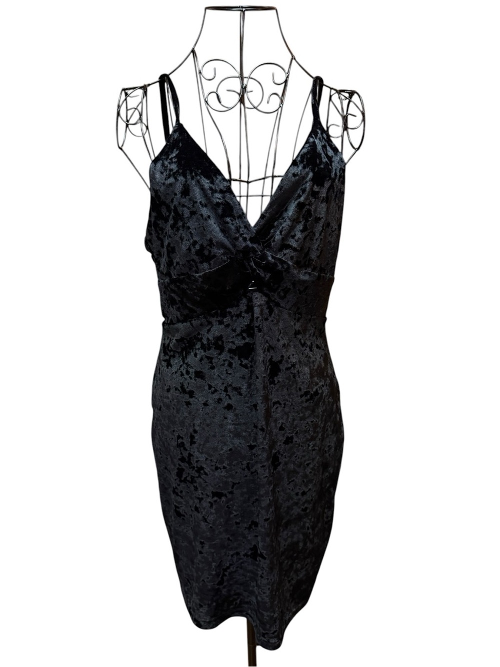 Intimately Free People Black Crushed Velvet Spaghetti Strap Tie Front Chemise XS